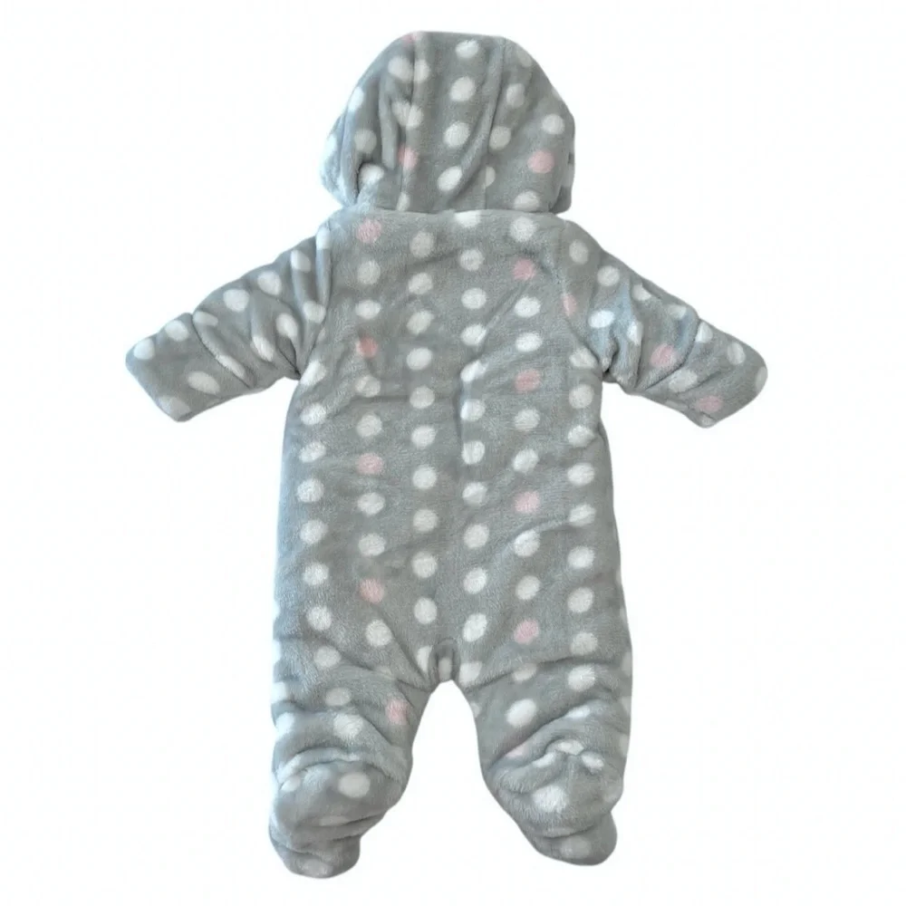 Wonder Nation Baby Girl Plush Zip-Up Bunting Suit White & Pink Polka Dot 0-3 MTH - Picture 4 of 5